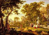Classical Paintings - A classical landscape with the Worship of Bacchus by Jan Van Huysum